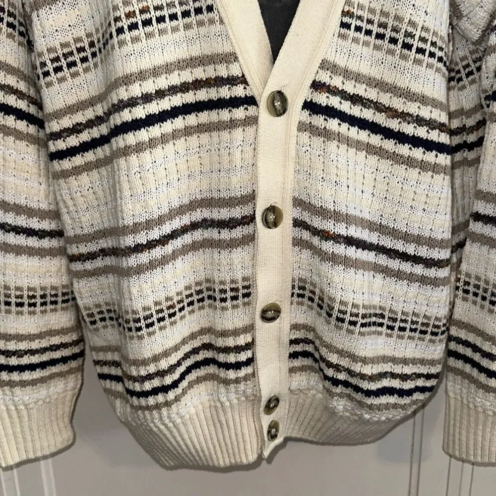 Vintage NWT Jantzen cream/ivory‎ striped cotton cardigan sweater